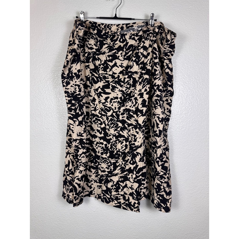 Ava & Viv Womens Plus 3X Black Ivory Floral Midi Skirt Elastic Waist NEW